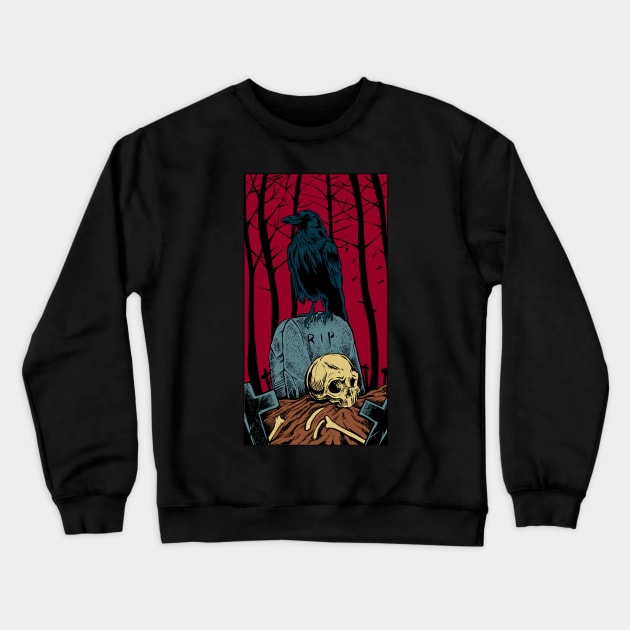 Gothic - Graveyard with Crow Skull Crewneck Sweatshirt by Modern Medieval Design